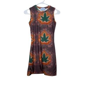 Omighty Weed Leaf Patterned Sleeveless Dress Size Small